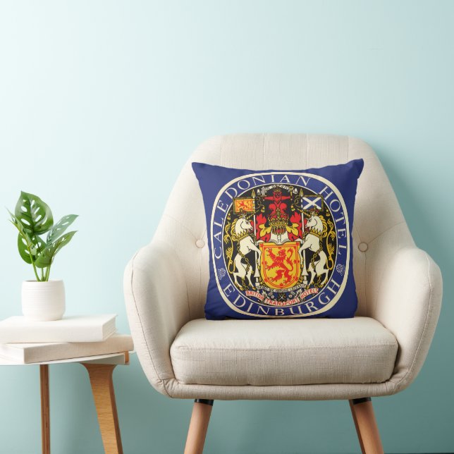 Vintage Travel Caledonian Hotel Edinburgh Scotland Throw Pillow (Chair)