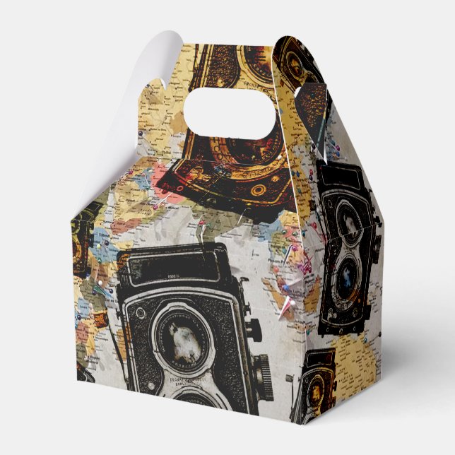 Vintage Travel Camera Pattern Favor Box (Front Side)