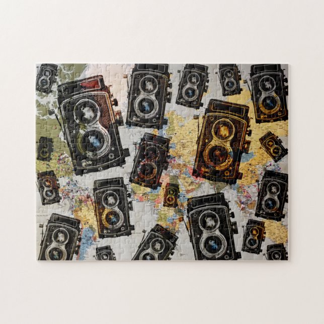 Vintage Travel Camera Pattern Jigsaw Puzzle (Horizontal)
