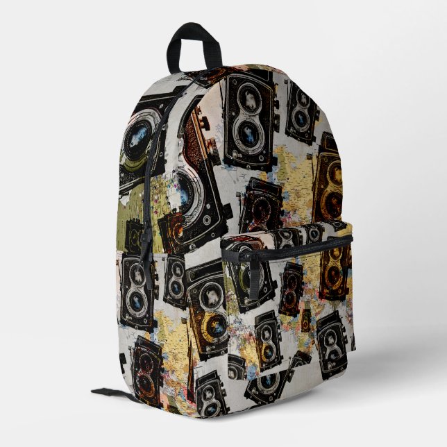 Vintage Travel Camera Pattern  Printed Backpack (Back Corner Left)