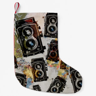 Vintage Travel Camera Pattern Small Christmas Stocking