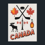 Vintage Travel Canada National Icons Vector Style  Postcard<br><div class="desc">Celebrate the charm and heritage of Canada with this retro travel-inspired design. Infused with nostalgic vibes and timeless allure,  this piece captures a collection of Canada's iconic national symbols in a simple retro aesthetic design.</div>