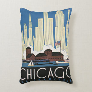 Vintage Travel Chicago Has Everything City Skyline Accent Pillow