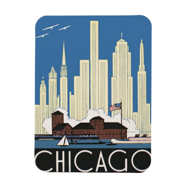 Vintage Travel Chicago Has Everything City Skyline Magnet (Vertical)