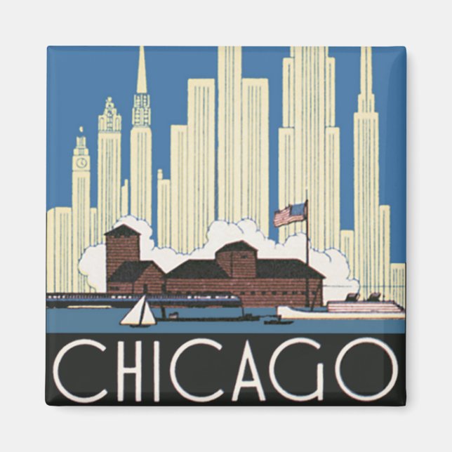 Vintage Travel Chicago Has Everything City Skyline Magnet (Front)