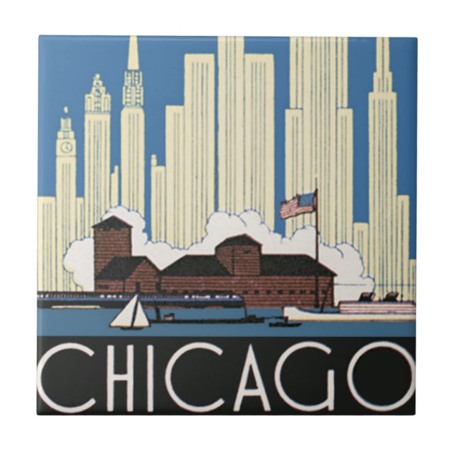 Vintage Travel Chicago Has Everything City Skyline Tile (Front)