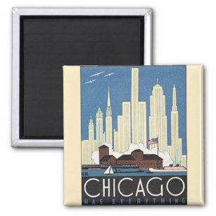 Vintage Travel Chicago Illinois Skyscraper Skyline Magnet