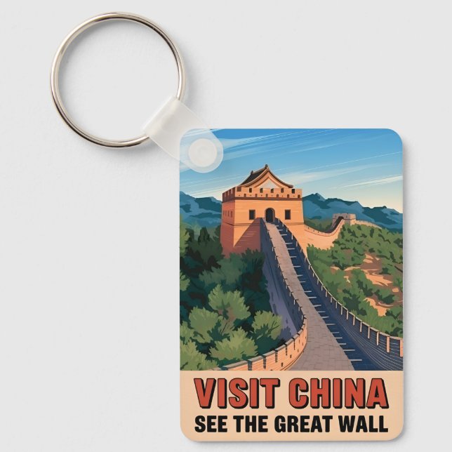 Vintage Travel China Great Wall Retro Landscape Keychain (Front)