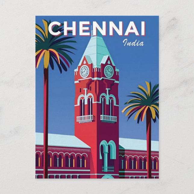 Vintage travel city Chennai India vacation retro Postcard (Front)