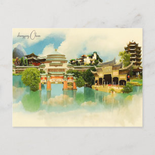 Vintage travel city chongqing China retro vacation Postcard