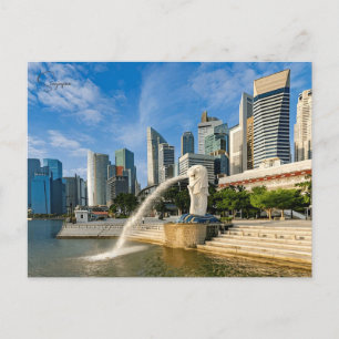 Vintage travel city Singapore skyline retro Postcard
