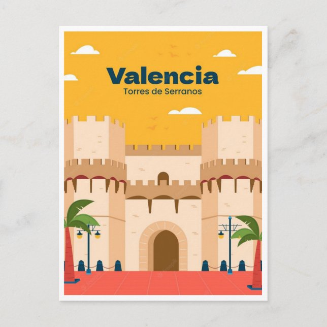 Vintage Travel city Valencia Spain Retro art Postcard (Front)