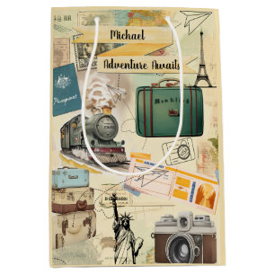 Vintage Travel Collage 2 Medium Gift Bag