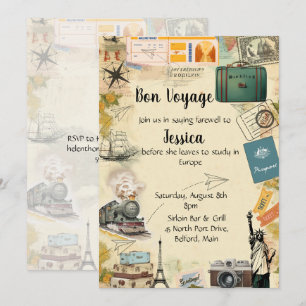 Vintage Travel Collage Bon Voyage Party Invitation