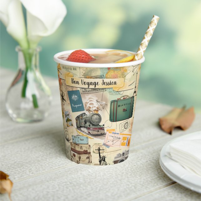 Vintage Travel Collage Paper Cups (Insitu)
