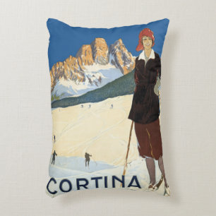 Vintage Travel Cortina d'Ampezzo, Italy Ski Alps Accent Pillow