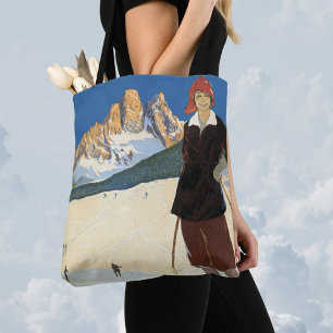 Vintage Travel Cortina d'Ampezzo, Italy Ski Alps Tote Bag
