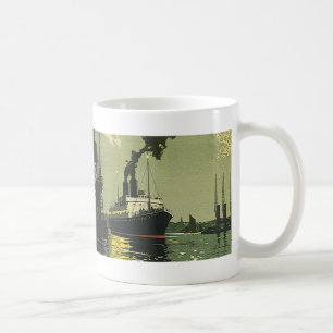 Vintage Travel, Cruise Ship in a Harbour Coffee Mug