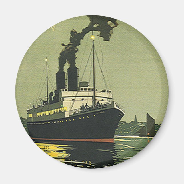 Vintage Travel, Cruise Ship in a Harbour Magnet (Front)
