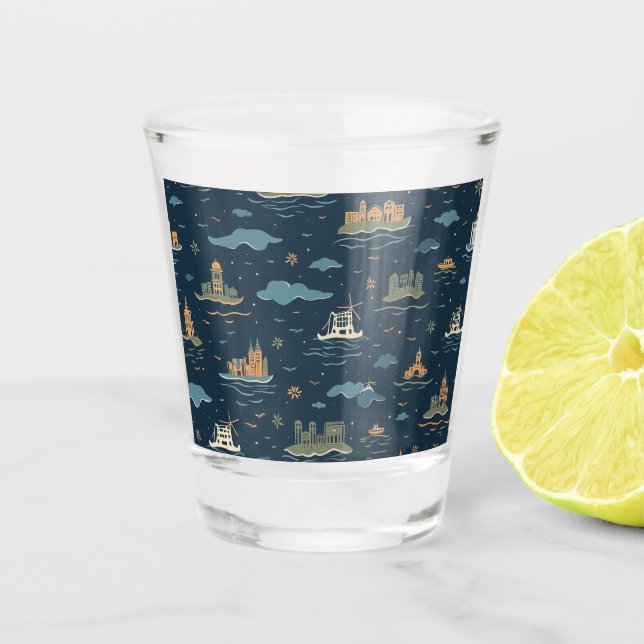 Vintage Travel Design Shot Glasses (Front)