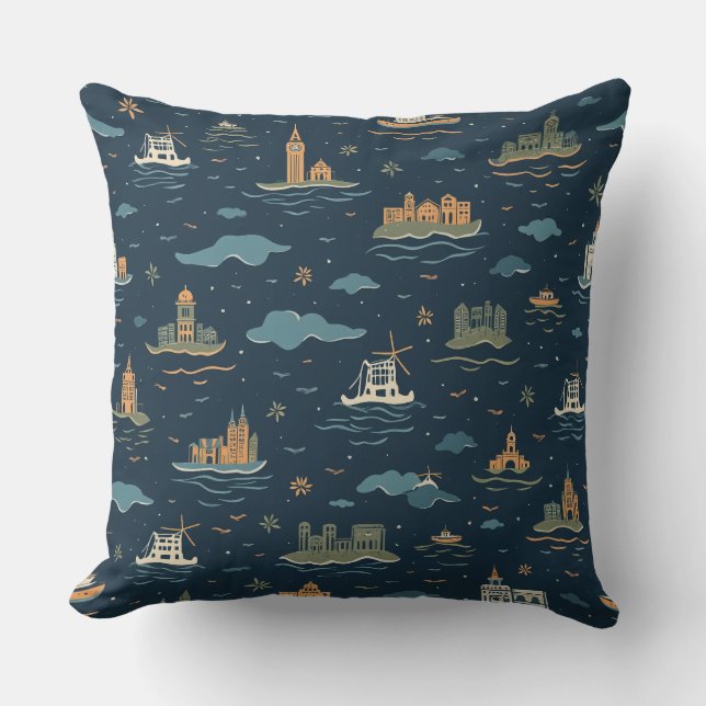 Vintage Travel Design Throw Pillows (Front)