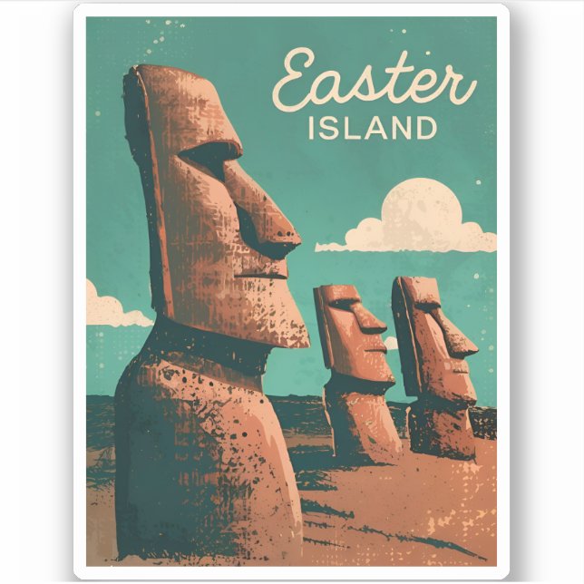 Vintage Travel Easter Island Moai Statues Retro (Front)
