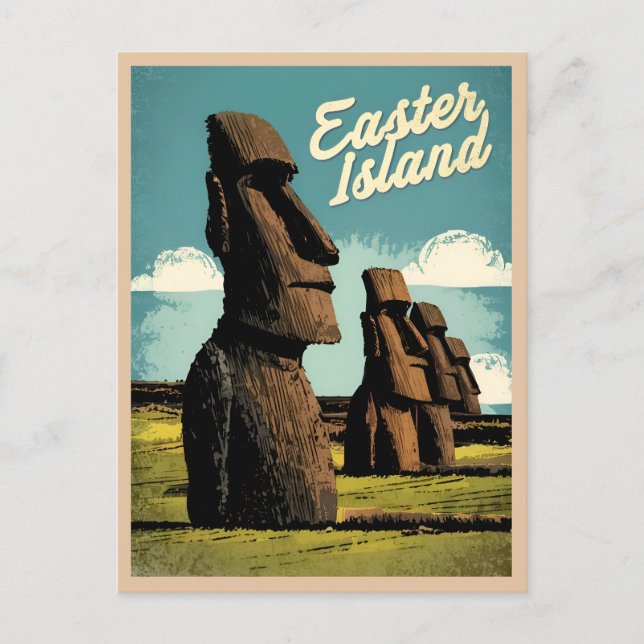 Vintage Travel Easter Island Retro Graphic Postcard (Front)