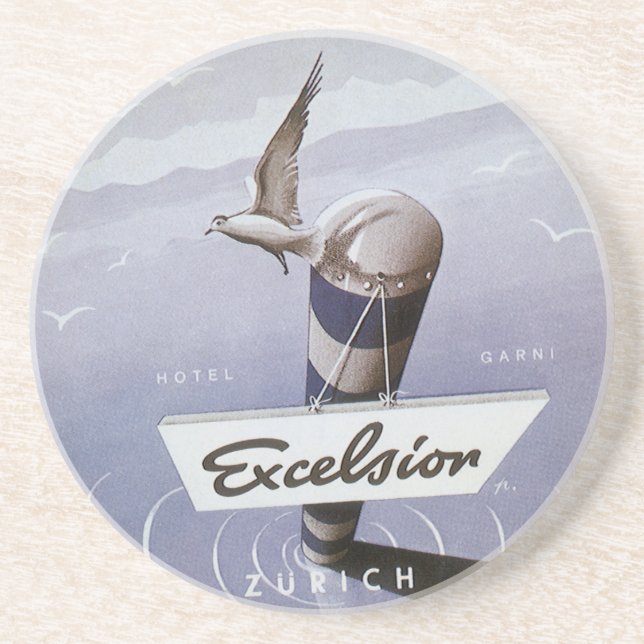 Vintage Travel Excelsior Hotel Zurich Switzerland Coaster (Front)