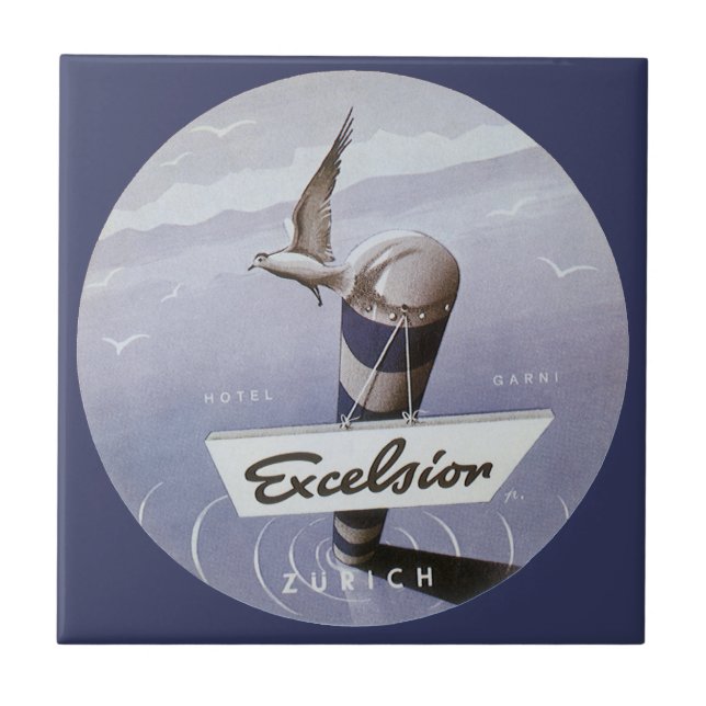 Vintage Travel Excelsior Hotel Zurich Switzerland Tile (Front)