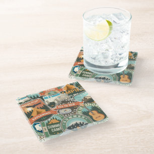 Vintage Travel Explorer Pattern Glass Coaster