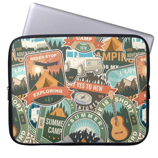 Vintage Travel Explorer Pattern Laptop Sleeve (Front)