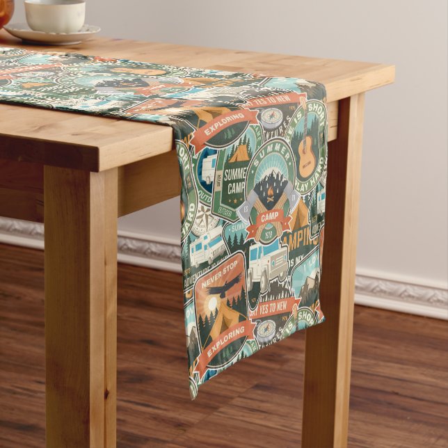 Vintage Travel Explorer Pattern Medium Table Runner (In Situ)
