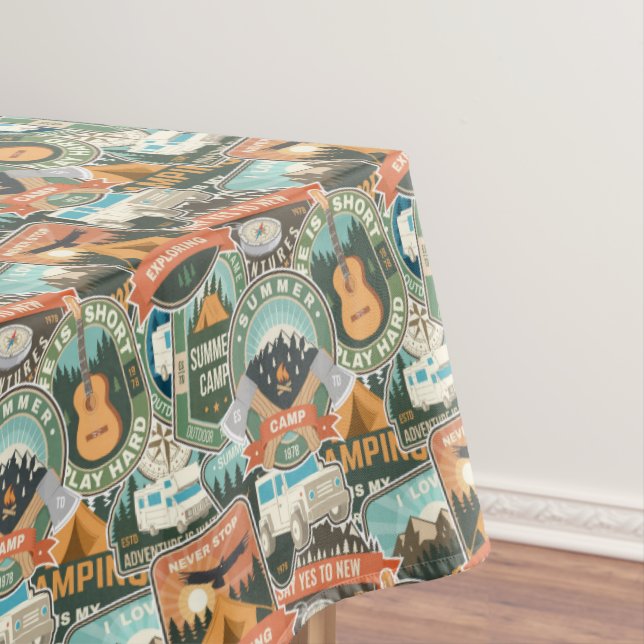 Vintage Travel Explorer Pattern Tablecloth (In Situ)