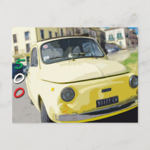 Vintage Travel Fiat 500 Cinquecento, Italy, Yellow Postcard