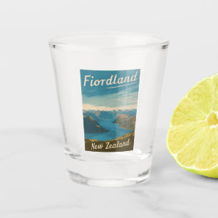 Vintage Travel Fiordland New Zealand Retro Scenic Shot Glass