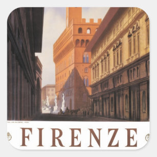 Vintage Travel, Firenze, Florence, Palazzo Vecchio Square Sticker