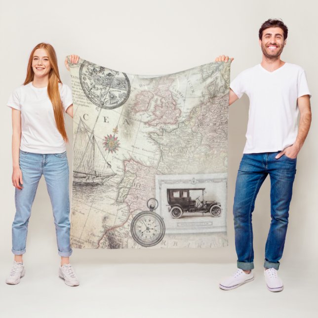 Vintage travel  fleece blanket (In Situ)