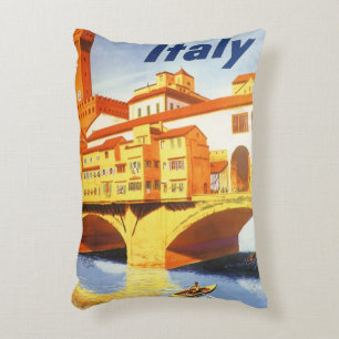 Vintage Travel Florence Firenze Italy Bridge River Accent Pillow