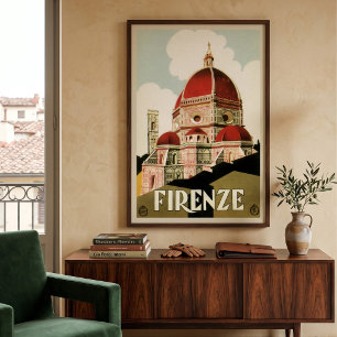 Vintage Travel Florence Firenze Italy Church Duomo Poster