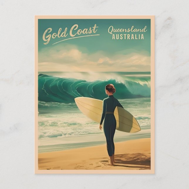 Vintage Travel Gold Coast Australia Retro Scenic Postcard (Front)