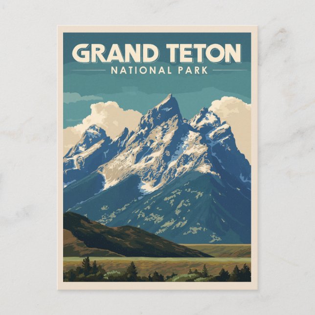 Vintage Travel Grand Teton National Park Postcard (Front)
