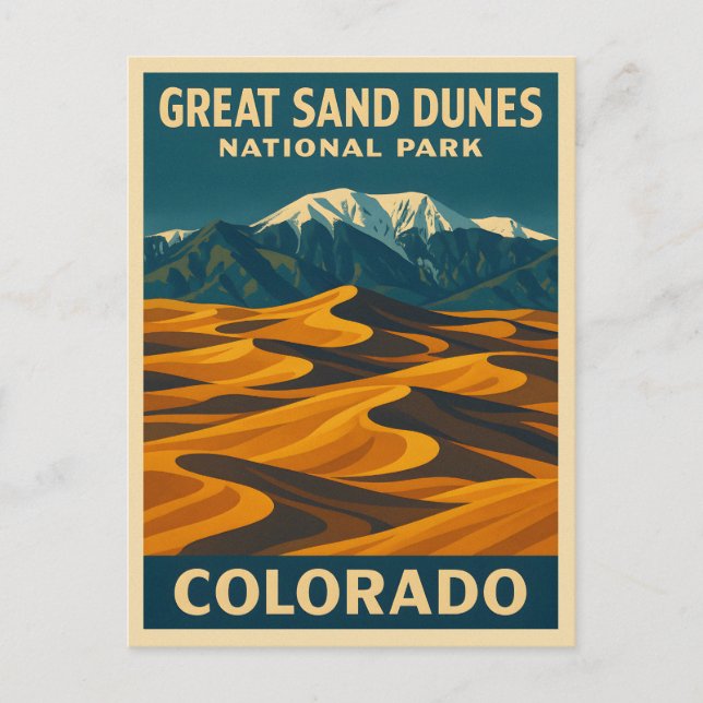 Vintage Travel Great Sand Dunes National Park Postcard (Front)