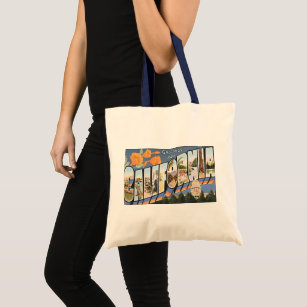 Vintage Travel, Greetings from California Poppies Tote Bag