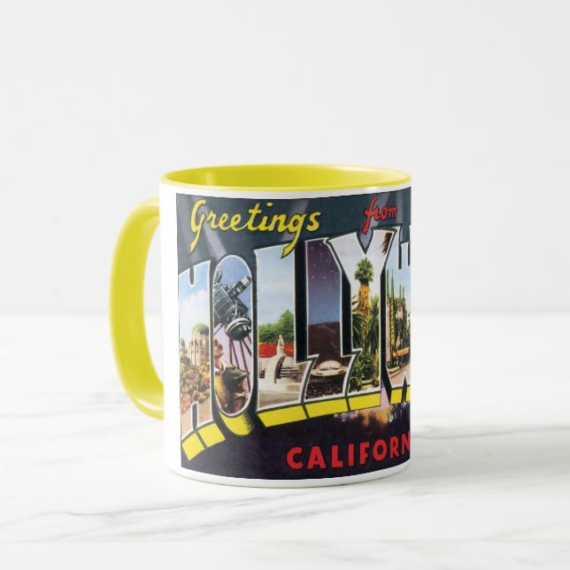 Vintage Travel Greetings from Hollywood California Mug (Front Left)