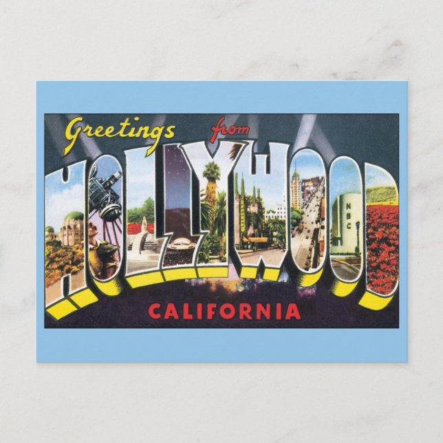 Vintage Travel Greetings from Hollywood California Postcard (Front)