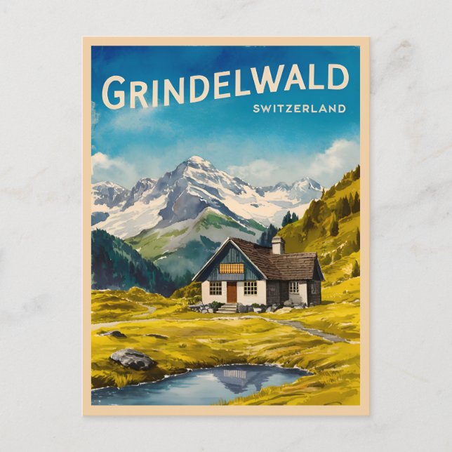 Vintage Travel Grindelwald Switzerland Alps Retro Postcard (Front)