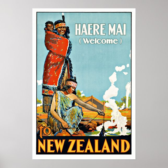Vintage Travel Haere Mai to New Zealand Poster (Front)