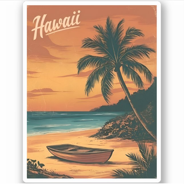 Vintage Travel Hawaii Beach Sunset Retro Scenic (Front)