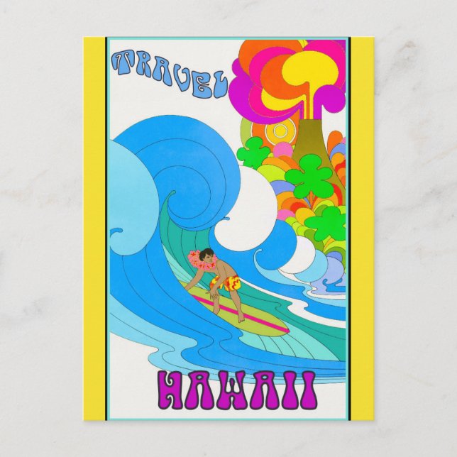 Vintage Travel Hawaii Retro Ocean Surfing Postcard (Front)