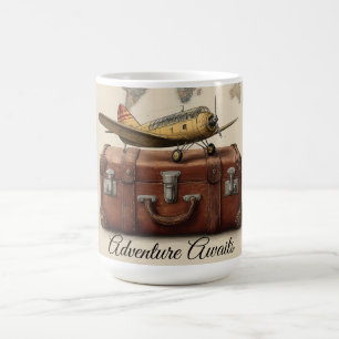 Vintage Travel Illustration with a Plane  Coffee Mug